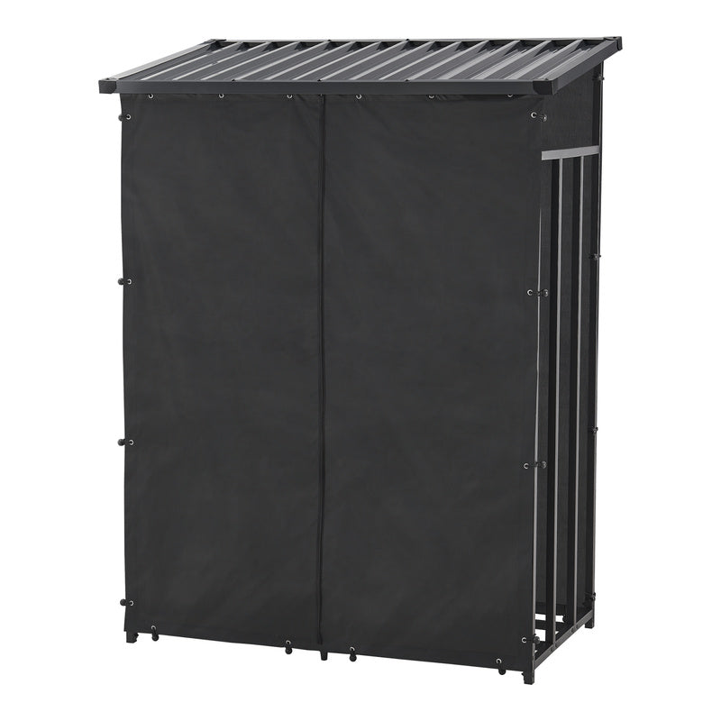 Porte-Bois de Chauffage Extérieur Yakutat avec Couverture, Support en Métal pour Bois de Chauffage, Étagère à Bûches et Aide à Empiler – Noir