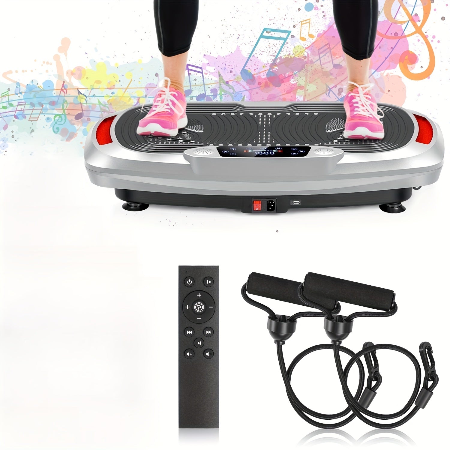 Plateau de Vibration Intelligent 300W + Massage Profond Magnétique | Musique Intégrée + 120 Niveaux de Contrôle Tactile | Moteur Silencieux | Charge Maximale 200kg | Inclut des Bandes de Résistance | Entraînement de Perte de Poids Complet | Amincissement