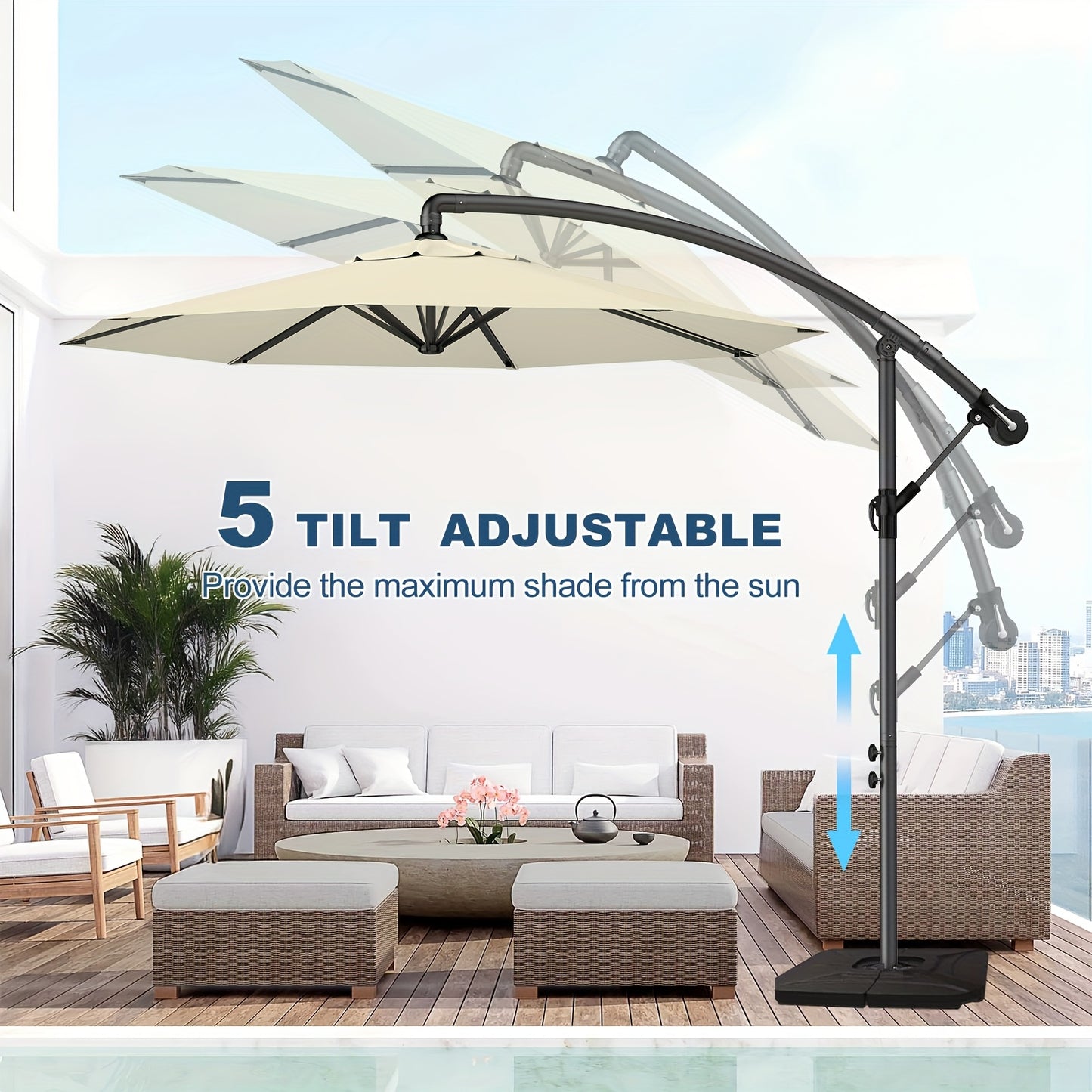 Grand parasol portique avec poignée à manivelle