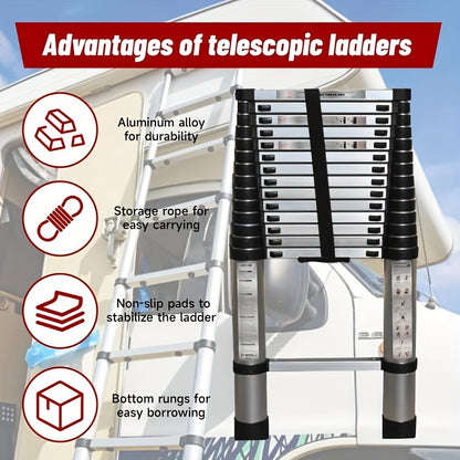 Échelle télescopique pliante en acier inoxydable de 150 kg, 4,4 m 3,8 m 3,2 m 2,6 m, échelle de sécurité portable, convient pour échelle de rénovation pour la maison, échelle à marche pliable, échelle portable, accès à la taille de jardin, échelle à march