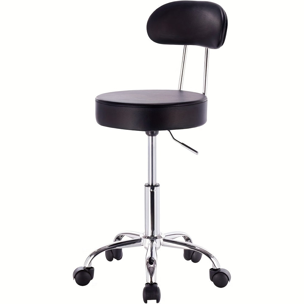 Tabouret roulant 1 pièce, tabouret de maquillage, tabouret à hauteur réglable avec roulettes et dossier, tabouret de travail, tabouret pivotant à 360°, tabouret de bureau, tabouret de maquillage pour studios, salons de coiffure, ateliers et salons de tato