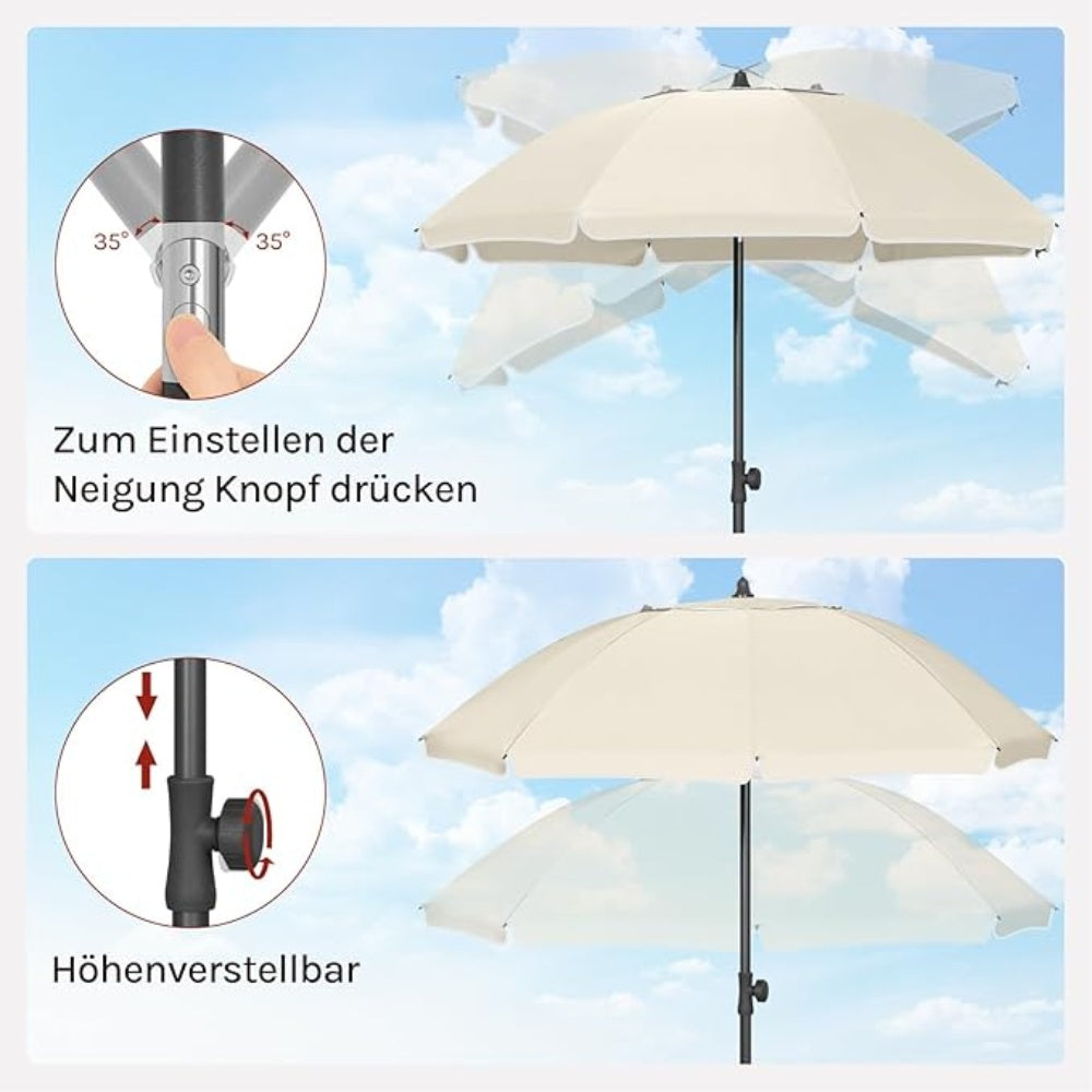 1 parasol de plage, parasol d'ombrage pour balcon, poids de 160 G/m², parasol de plage résistant aux UV, UPF 50+, équipé de 8 piliers et de trous de ventilation, hauteur réglable et pliable, avec un sac portable, convient pour balcon/jardin/plage