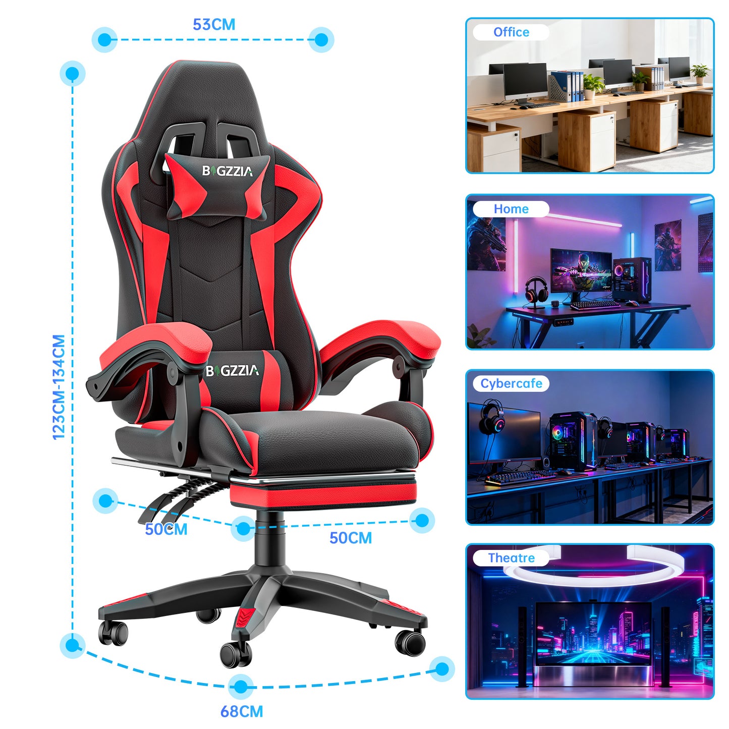 Gartistgo Chaise Gaming Ergonomique - Chaises Gaming avec Coussin Lombaire + Appui-Tête, Chaise de Bureau & Ordinateur Rehausseable pour Adultes, Filles, Garçons (Avec Repose-Pieds)