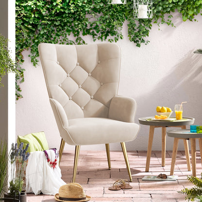 Fauteuil Relax, Fauteuil à Ailes Style Scandinave, Élégant Fauteuil Rembourré, Chaise de Coiffeuse, avec Pieds en Métal, Fauteuil pour Salon, Chambre à Coucher, Charge Maximale 150 Kg