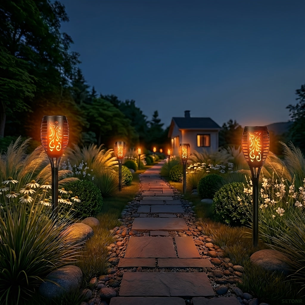 Lumières Torche Feu Solaire - Effet Flamme, Éclairage Extérieur de Jardin et Allée, Plastique Durable, Célébrations de Fêtes et Ambiance de Patio, Décoration de Jardin de Fêtes | Effet Flamme Vacillante | Lampes à Chargement Solaire, Lampes Solaires pour