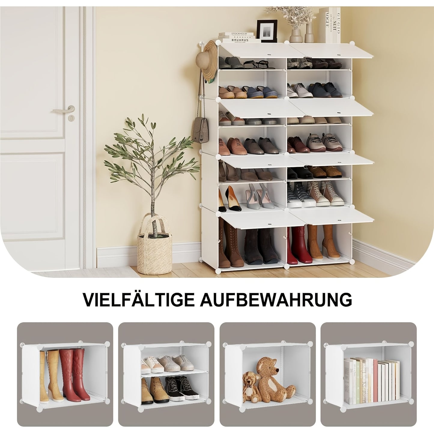 1pc Étagère à Chaussures avec 8 Compartiments, Peut Stocker 32 Paires de Chaussures, Armoire à Chaussures de Couloir, Armoire à Chaussures de Salon et de Chambre, Armoire à Chaussures avec Portes, Fabriquée en Panneau PP Modulaire, Blanche