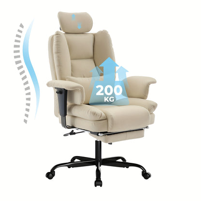 Chaise de Bureau Ergonomique 200kg, Fauteuil d'Ordinateur avec Support Lombaire et Pouf, Chaise Haute Dossier Élevable pour Table Bureaux Noir