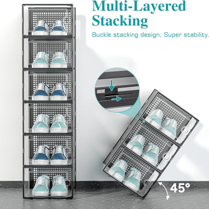 Lot de 12 boîtes à chaussures transparentes à ouverture latérale, boîte de rangement à chaussures de grande capacité, meuble à chaussures/boîte de rangement à chaussures pour la maison