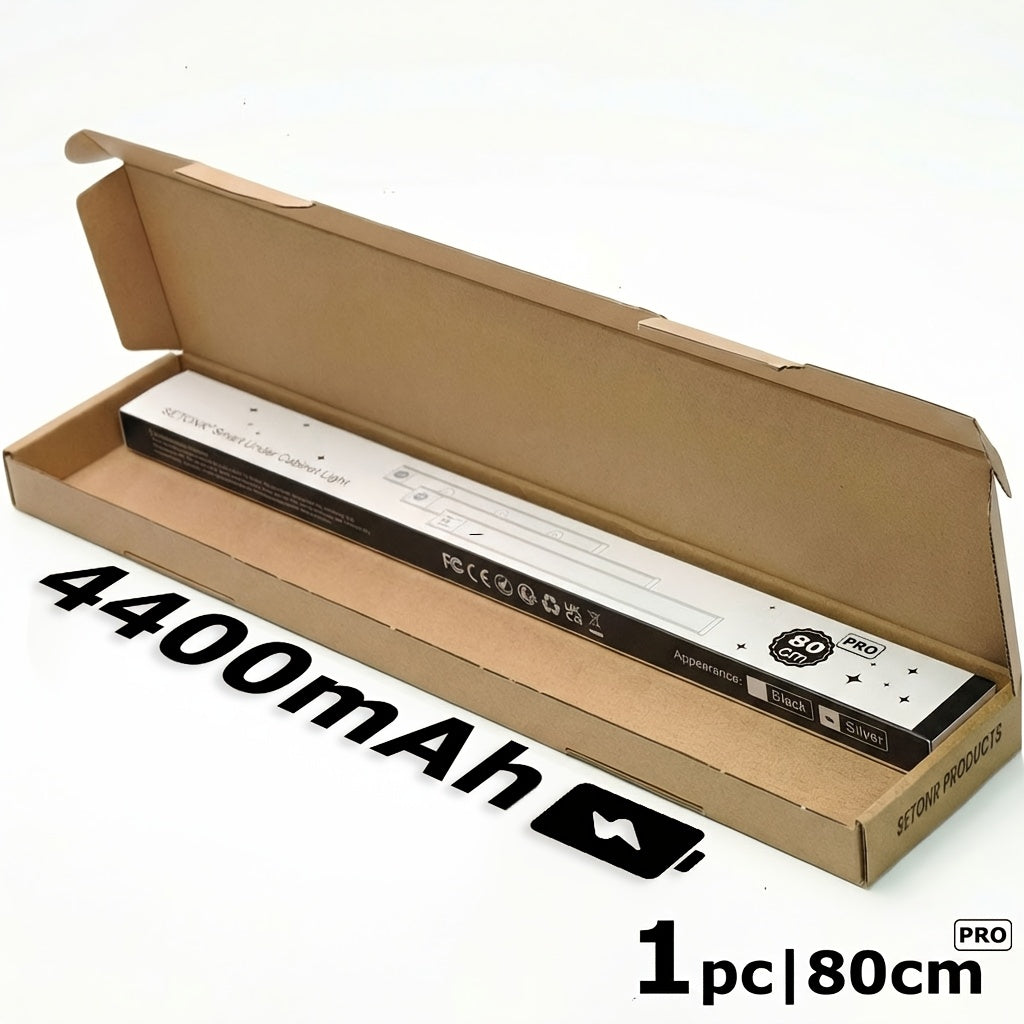 SETONR Slim LED Lampes Sous Meuble - Boîtier Métallique, Rechargeable, 450/600/2200/4400 Mah, Détecteur de Mouvement Humain, Dimmable, Adhésif, Éclairage de Cuisine à Piles pour Placards, Comptoirs et Étagères, Jusqu'à 60Cm, Longue Autonomie Disponible