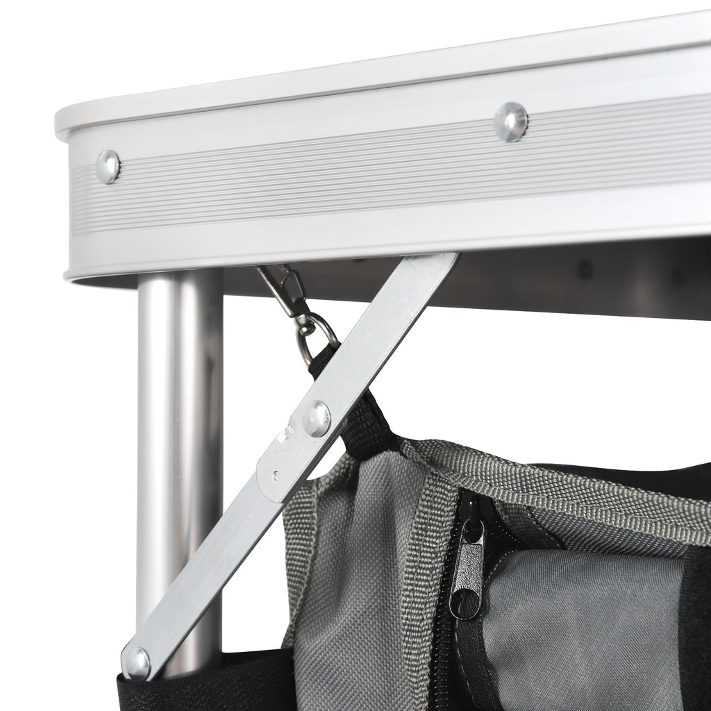 1 table de camping pliante en aluminium léger 56x46x40cm avec sac de transport, portable pour pique-nique, plage, jardin, balcon - blanc et gris - meuble d'extérieur pour randonnée et loisirs