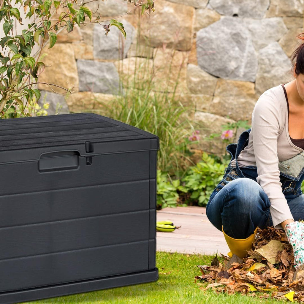 Coffre de jardin Buystar 170L en résine – Imperméable, facile à assembler – Couvercle verrouillable – 78x55x52 cm – Coffre d'extérieur anthracite léger et durable – Organiser, ranger