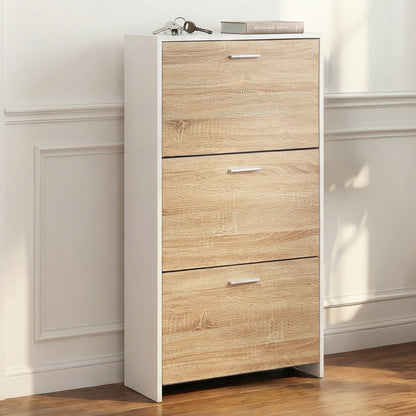 Meuble à chaussures avec 3 compartiments à abattant, armoire de rangement en bois pour jusqu'à 18 paires, organisateur d'entrée peu encombrant