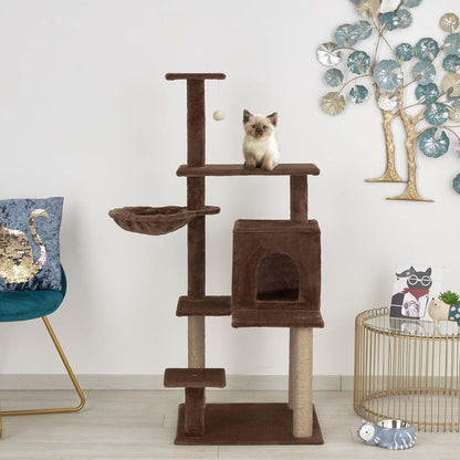 Baroni arbre à gratter pour chat en couleur marron | crème | gris 75X22X49 pouces (ou 75X55X49 pouces), arbre à gratter pour chaton, 4 niveaux avec hamac à balle et lit rectangulaire, jouet interactif pour chats et chatons pour une utilisation en intérieu