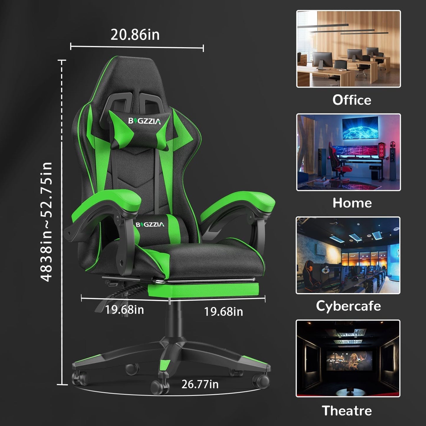 Gartistgo Chaise Gaming Ergonomique - Chaises Gaming avec Coussin Lombaire + Appui-Tête, Chaise de Bureau & Ordinateur Rehausseable pour Adultes, Filles, Garçons (Avec Repose-Pieds)