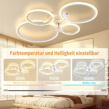 Plafonnier Ventilateur Moderne LED 6 Vitesses Dimmable avec Ventilateur, Luminaire de Plafond Dimmable à Température Variable avec Ventilateur, Idéal pour Chambre, Salon, Salle à Manger