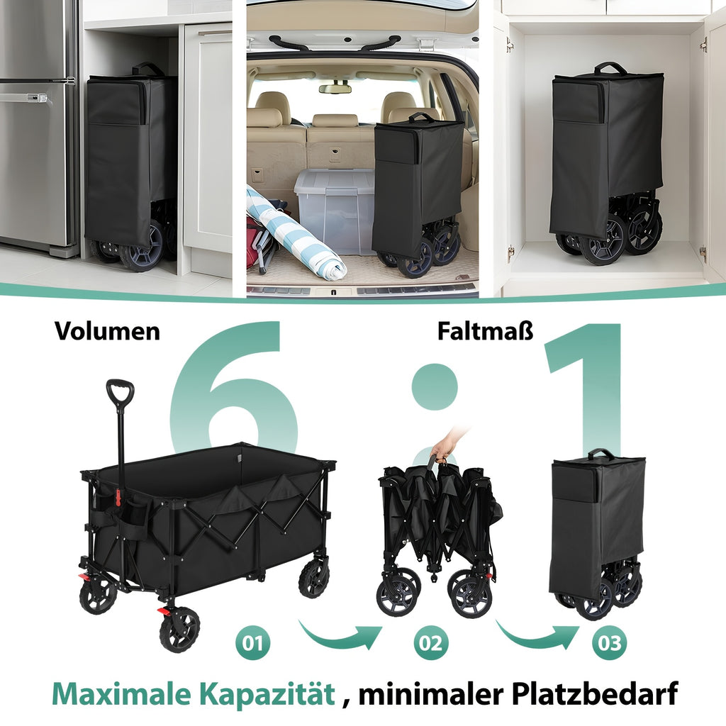 Chariot Pliant XXL Plus 200L Capacité de Charge 300KG, Chariot Pliable Adapté à l'Utilisation Hors Route avec Freins, Chariot Pliable dans Quatre Directions, Vert Olive/ Gris/ Bleu/ Noir