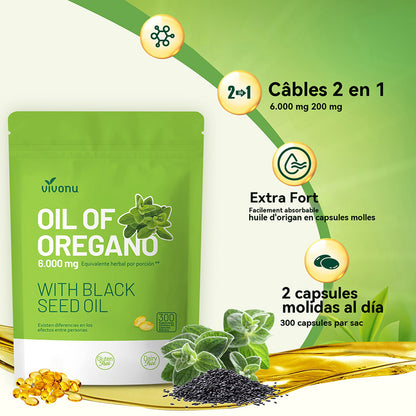 VIVONU Huile d'origan plus huile de graines noires, capsules huile d'origan équilibrée, capsules molles d'huile d'origan