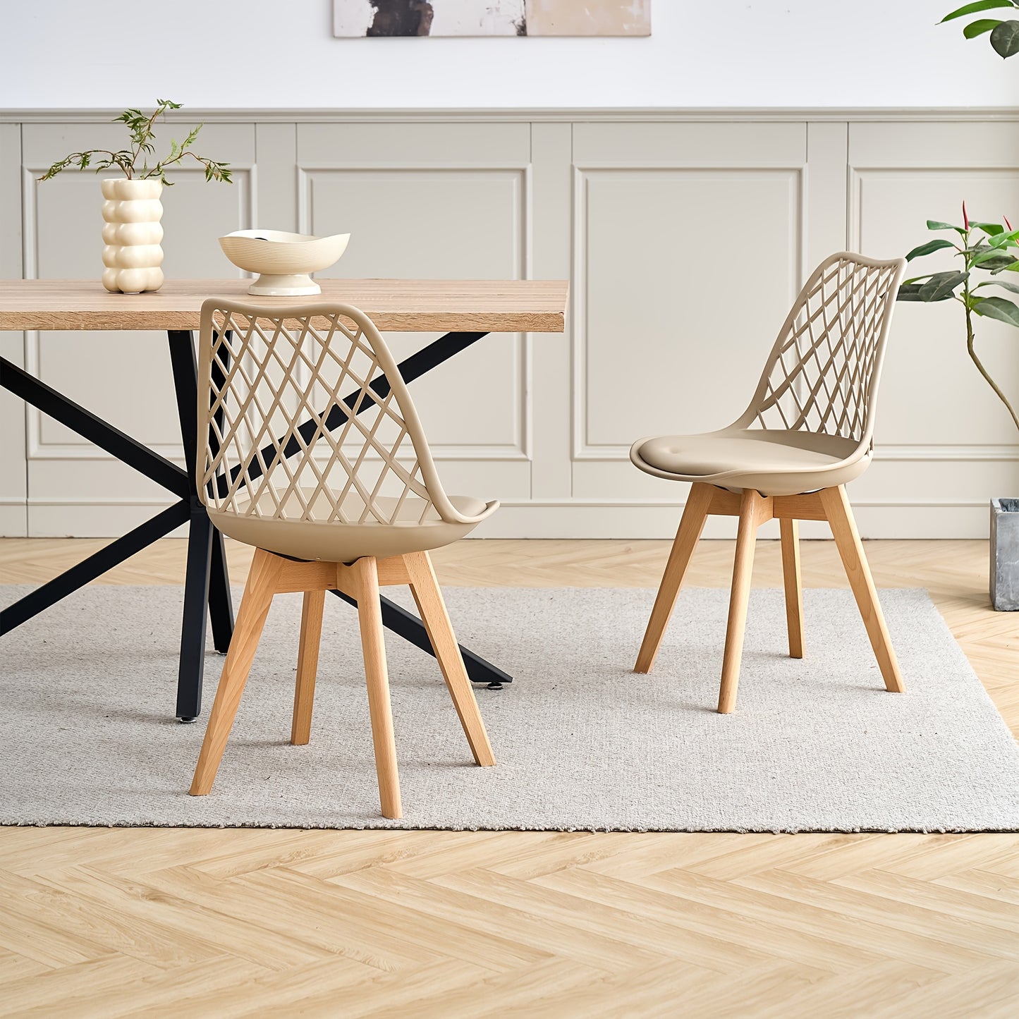 EGOONM Ensemble de 6 chaises de salle à manger, chaises de cuisine scandinaves - Design de dossier coquillage découpé, coussin en similicuir et pieds en bois de hêtre