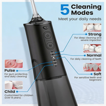 Irrigateur Buccal Portable Rechargeable, Hydropulseur Dentaire, Irrigateur Dentaire Professionnel sans Fil 8 Buses 5 Modes, IPX7 Étanche 300ML pour le Nettoyage des Dents, Maison & Voyage