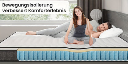 Matelas à ressorts de poche Bedstory H3/H4 - 20 cm de hauteur, mousse et housse respirante, isolation des mouvements et soutien de la posture corporelle