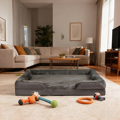XXL Extra - Lit/Canapé/Kenne pour grands chiens et chats - Gris foncé et gris clair, mousse à mémoire de forme épaissie, housse amovible et lavable, antidérapant avec bords latéraux, lit pour grands chiens/chats, cadeau de Noël, livré avec une couverture