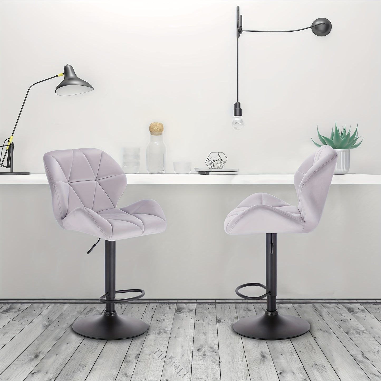 Tabourets de Bar 2pcs, Tabourets de Bistro Design, avec Dossier, Réglables en Hauteur, Rotatifs, en Velours, en Acier