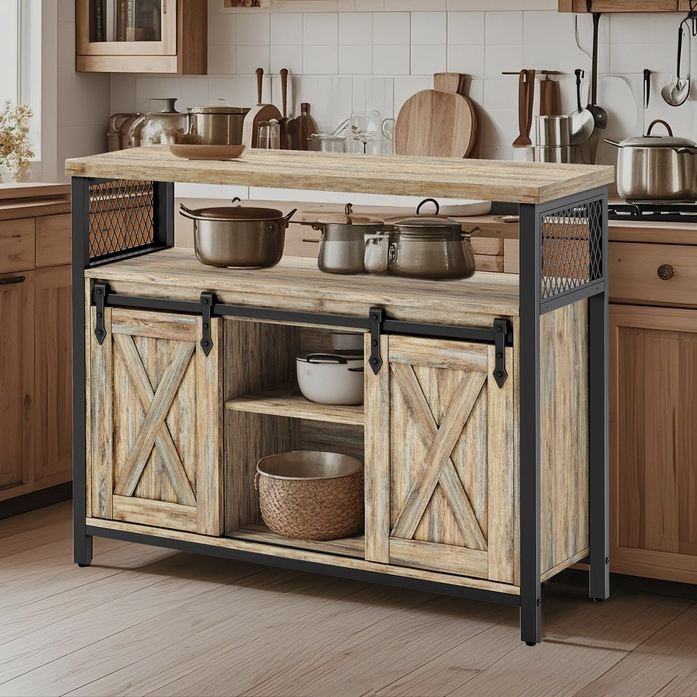 Meuble de Rangement, Buffet Cuisine, Commode, avec 2 Portes Coulissantes, 33 x 100 x 80 cm, Étagères Réglables, pour Salon