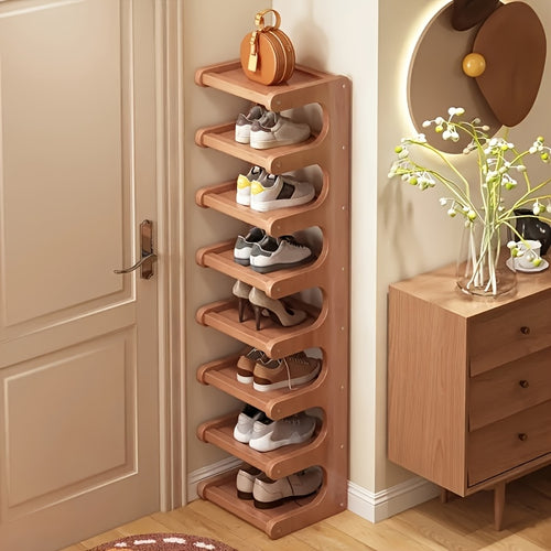 Un meuble à chaussures compact à 7 niveaux conçu pour les espaces d'angle dans les maisons, les résidences étudiantes ou les locations, maximisant l'efficacité du stockage. Ces armoires à chaussures s'intègrent bien dans divers types de pièces.