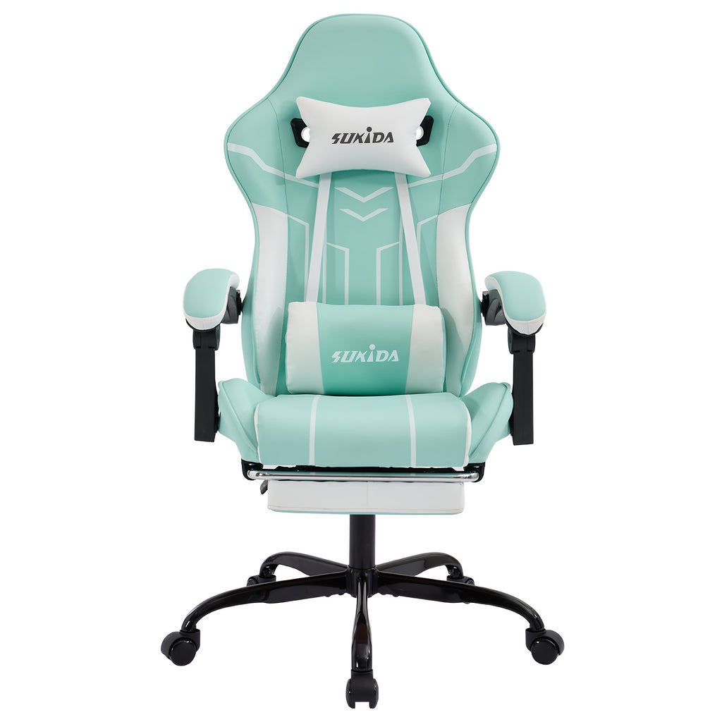 Fauteuil de jeu avec repose-pieds, large surface de siège, accoudoirs liés, dossier haut, chaise de gaming, chaise PC, fauteuil lounge à 135 degrés, chaise de gaming PC, roulettes silencieuses, hauteur réglable, chaise d'ordinateur, chaise d'apprentissage