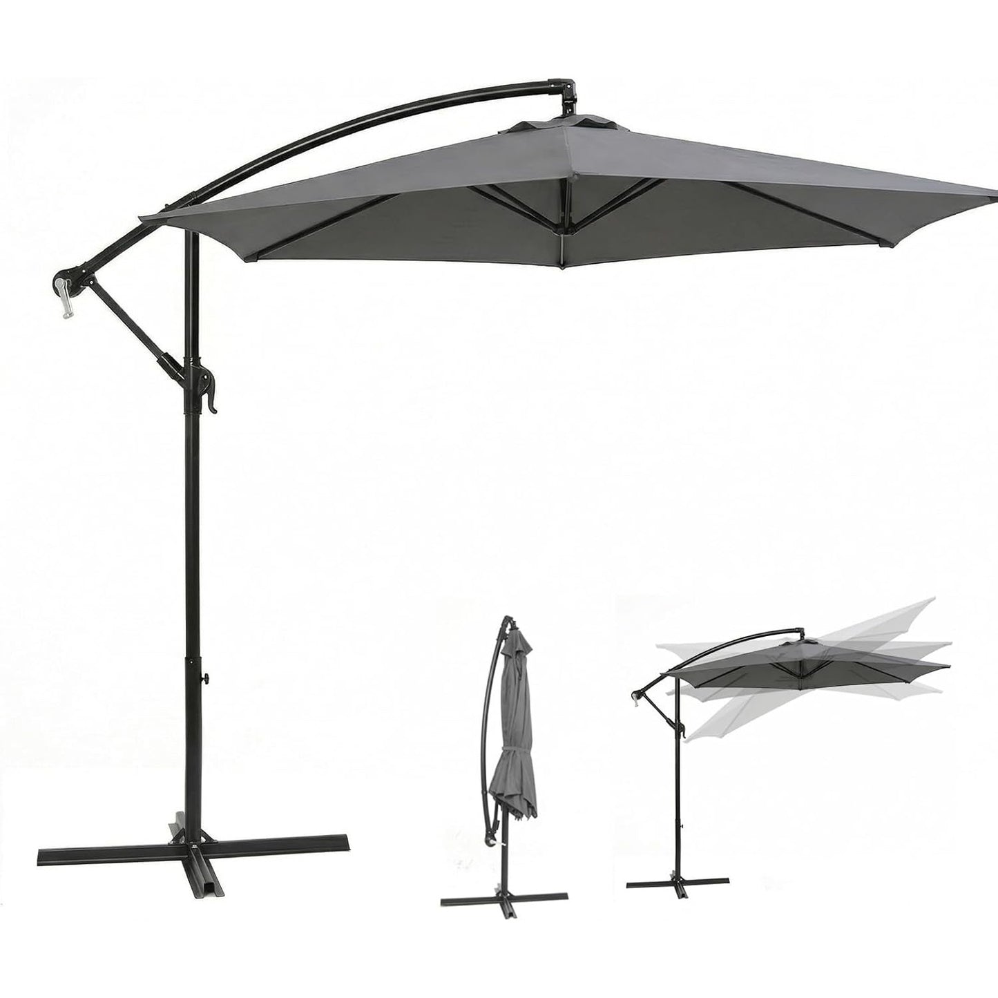 Parasol à baleinière Sekey 300 cm avec auvent inclinable, parasol avec mât en aluminium de 48 mm et 6 entretoises en acier, parasol de jardin et de terrasse rond et pliable, avec sangle supplémentaire -basculement
