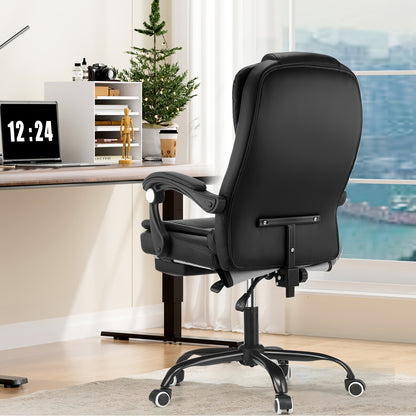 Chaise de bureau exécutive avec repose-pieds et support lombaire, chaise ergonomique inclinable pour ordinateur, dossier réglable, robuste, pivotante à 360° pour bureau à domicile (Noir)