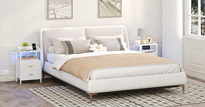 Ensemble de 2 tables de chevet, avec lumières LED et station de charge, table d'appoint avec 2 tiroirs en tissu et étagères, avec ports USB et prises, pour chambre à coucher, salon, blanc