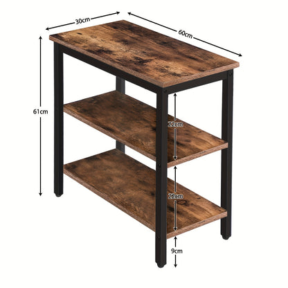 Table d'appoint, table de chevet avec 3 étagères, table de canapé de style industriel, table de nuit, pour chambre, salon, cuisine, facile à assembler, cadre en métal, marron foncé