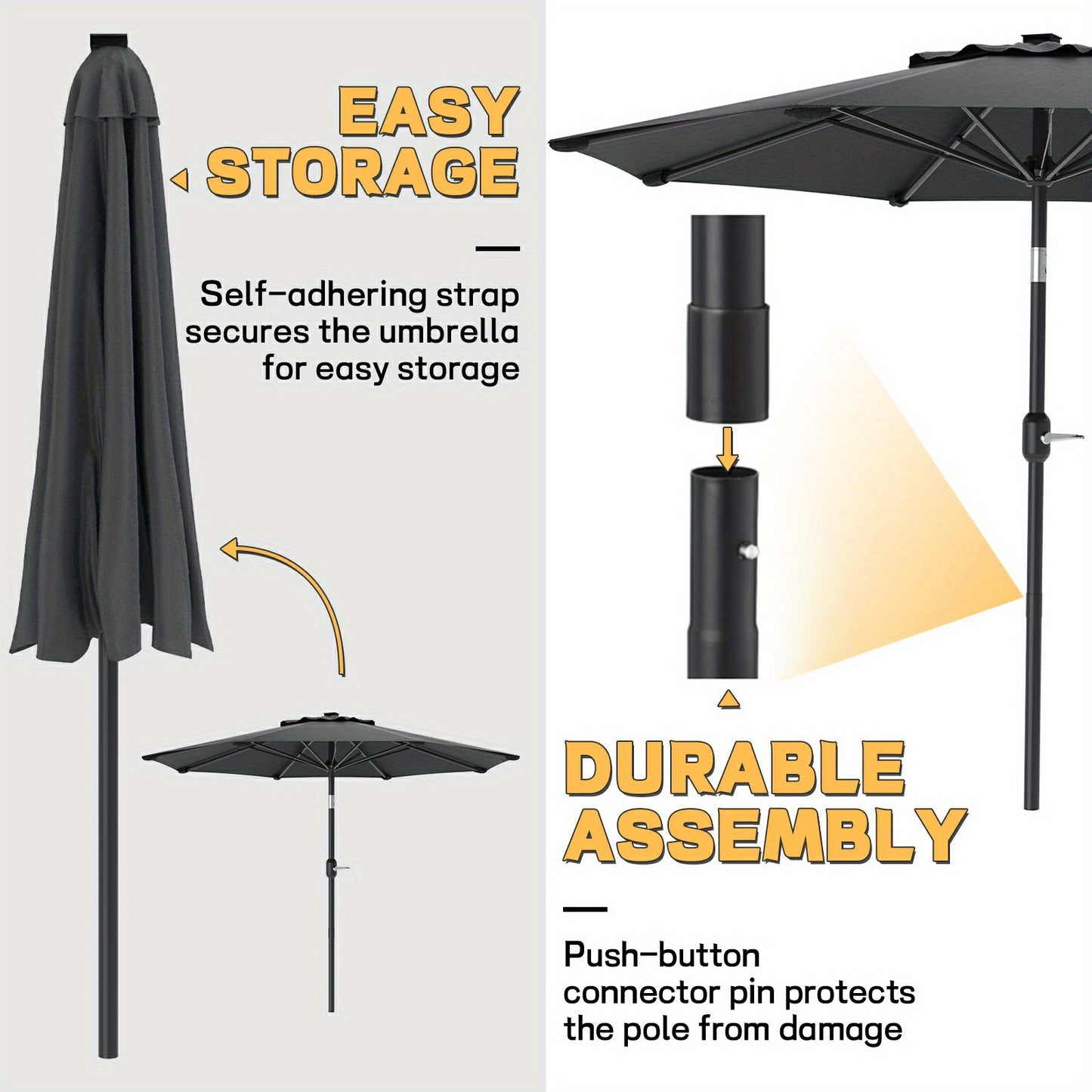 Parasol 300Cm, Parasol de Plage Extérieur, Protection Solaire UPF 50+, Inclinaison à 30° sur les Deux Côtés, Hauteur Réglable, Parasol de Marché, Parasol de Jardin avec Manivelle, Parasol de Balcon, Parasol de Patio pour Jardin, Balcon, Sans Support