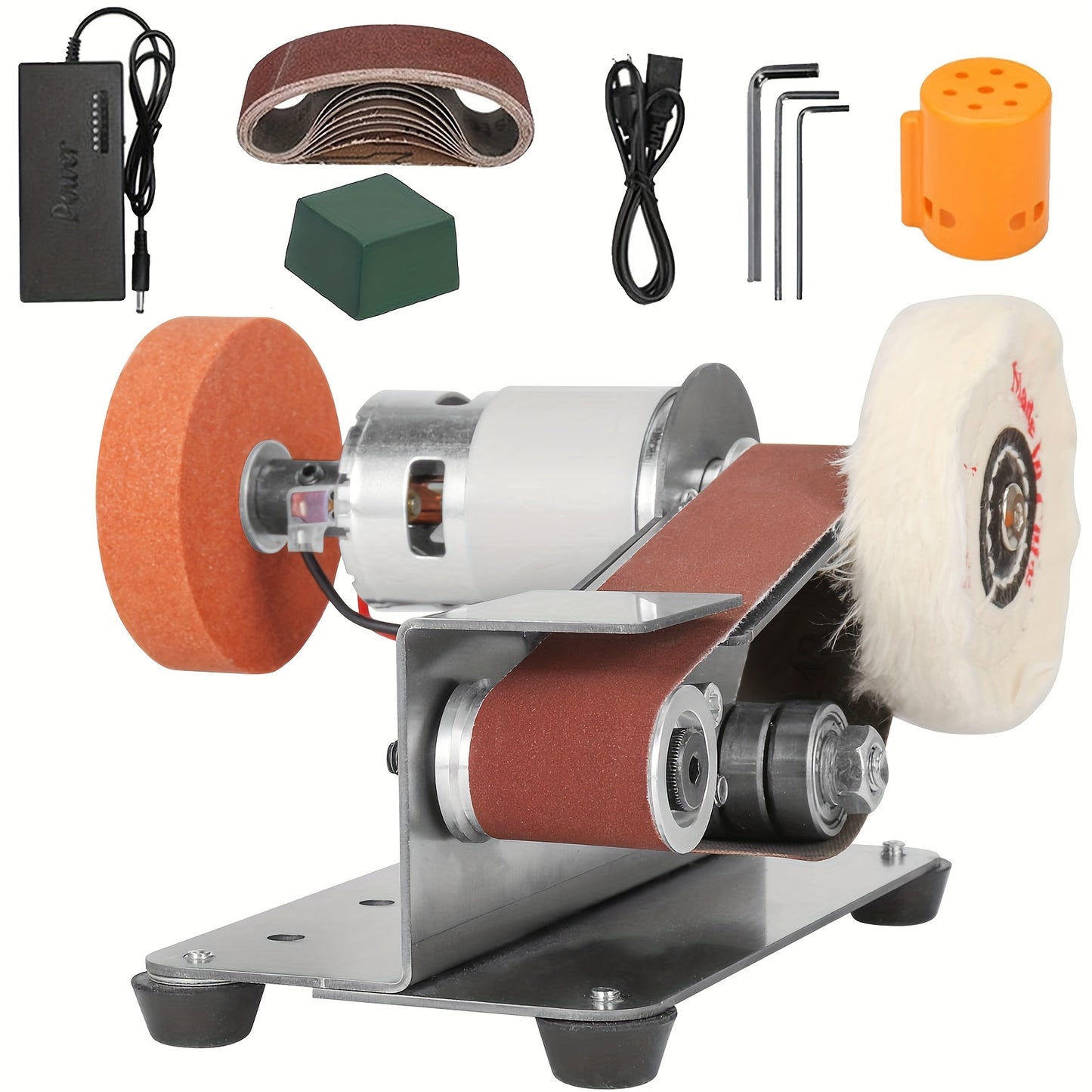 Machine à bande abrasive électrique 3 en 1 mini, ponceuse à bande, polisseuse à vitesse ajustable 7, ponceuse à bande de 15 degrés, pour travail du bois, verre teinté et bijoux