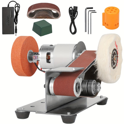 Machine à bande abrasive électrique 3 en 1 mini, ponceuse à bande, polisseuse à vitesse ajustable 7, ponceuse à bande de 15 degrés, pour travail du bois, verre teinté et bijoux