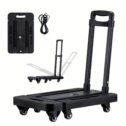 Chariot pliable avec 2 cordes élastiques, 6 roues, capacité 200 kg, pour bagages, voyages, courses, déménagement et bureau