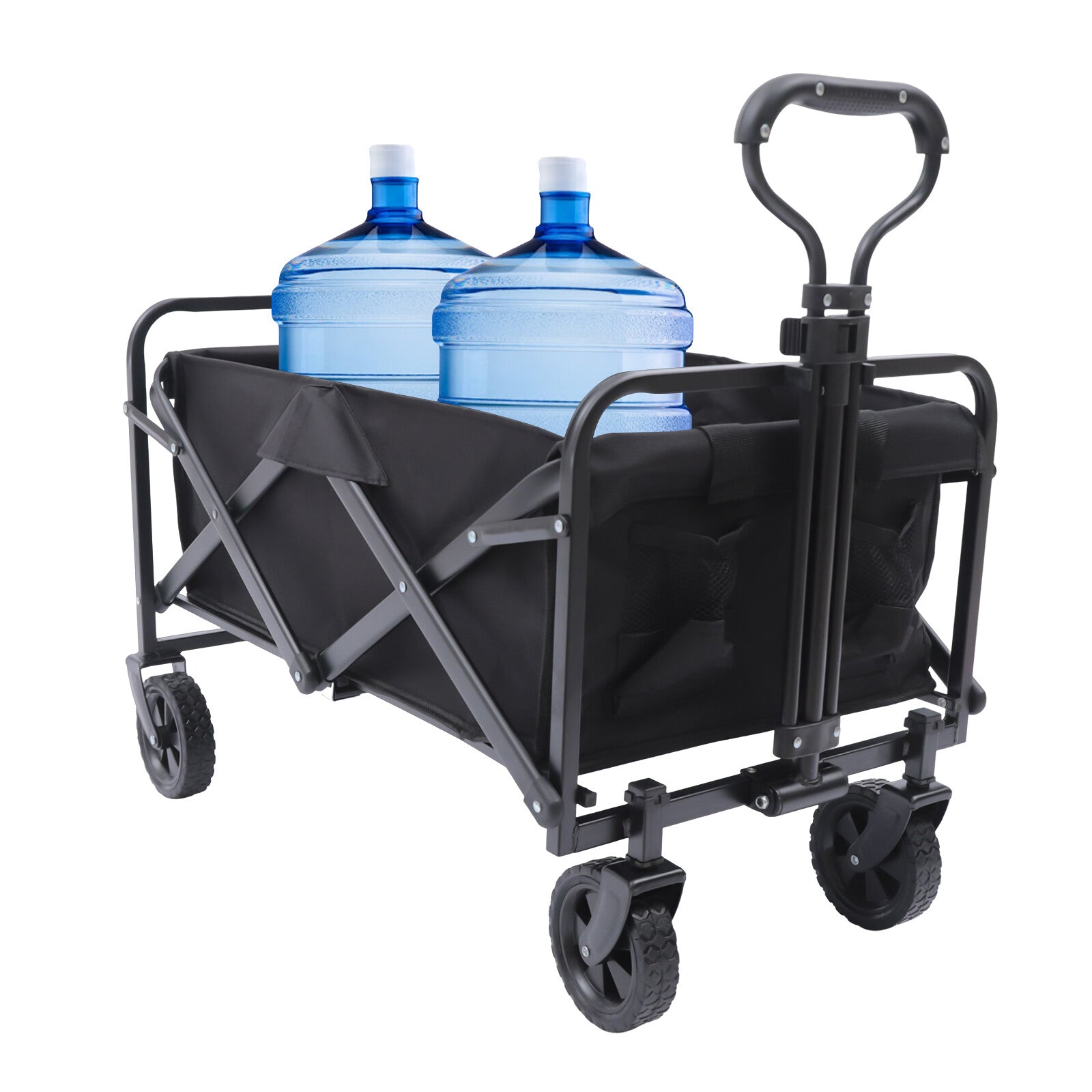 Chariot de Plage Pliable en Acier Allié pour Équipement d'Athlétisme avec Porte-Boisson, Poignée Réglable, Capacité de Charge de 80 kg, Roues Pivotantes et Poignée Réglable, Idéal pour les Activités en Plein Air