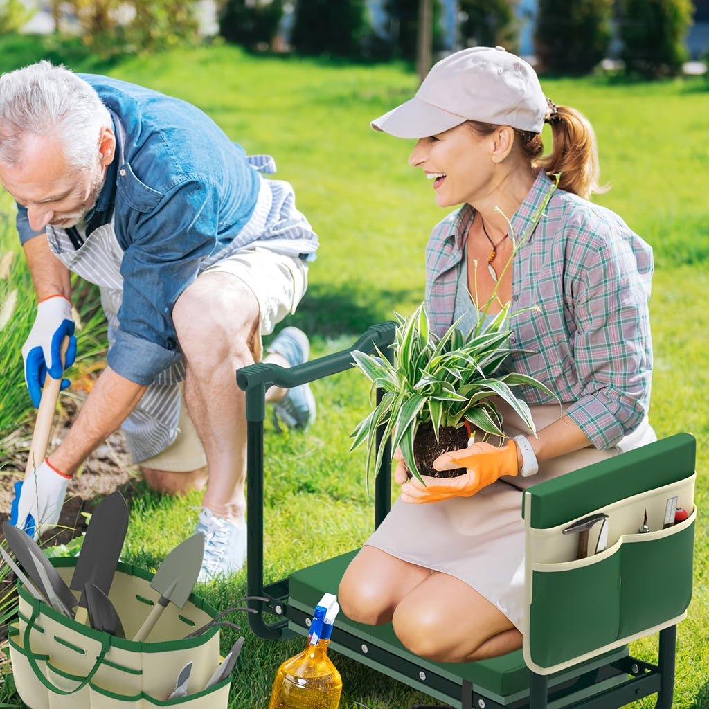 Genouillère et siège de jardin pliable | Outils de jardinage d'extérieur portables, conception peu encombrante, cadre durable en acier inoxydable, coussin épais, idéal pour la plantation de fleurs et le désherbage, jardinage élégant