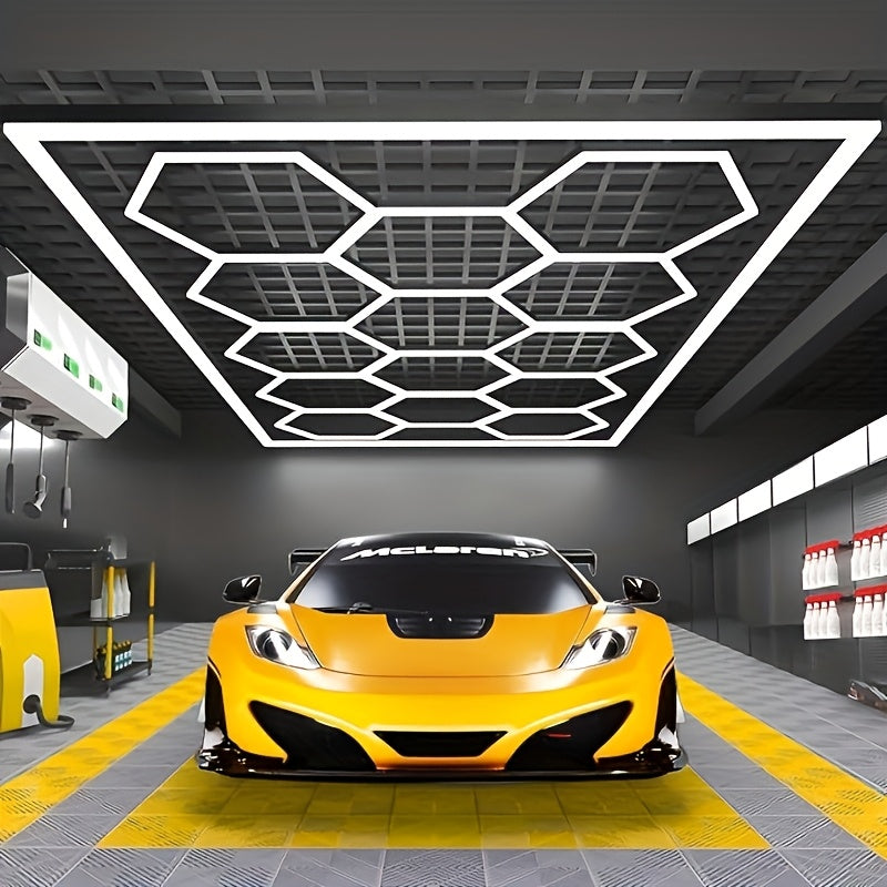 Hexagone Ultra Lumineux pour Lampes de Garage. Plafonnier LED Hexagonal 6500K. Système d'éclairage LED Hexagonal en Nid d'Abeille pour Garage, Atelier de Détail Automobile, Sous-Sol, Entrepôt, Bureau, Salon, Magasin de Pièces Automobiles. Lumières Décorat