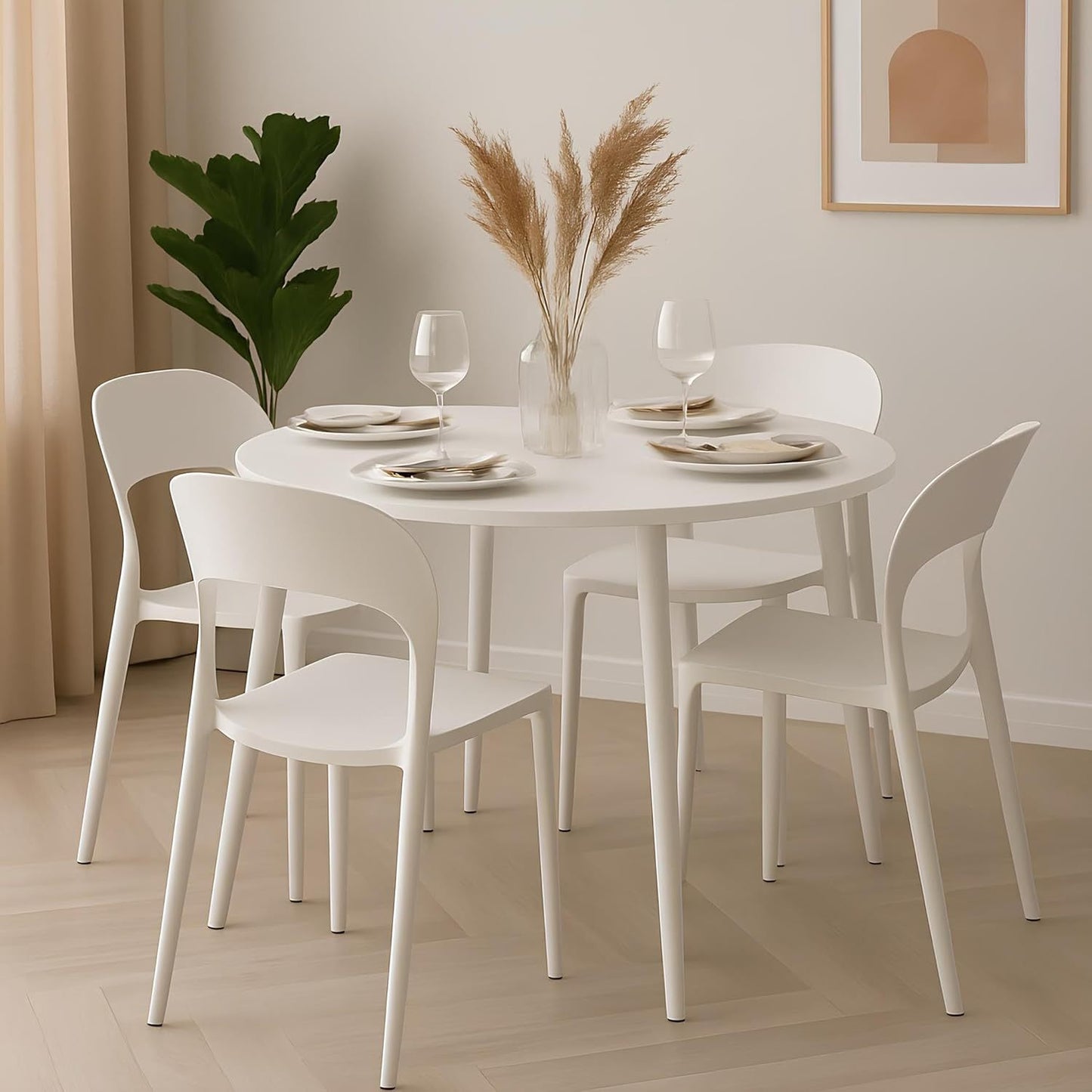 Baroni Home Lot de 4 chaises en plastique blanc – Empilables, prêtes à l'emploi sans assemblage requis, faciles à nettoyer, avec pieds antidérapants pour une stabilité accrue – Idéales pour cuisine, salon, salle à manger, jardin, terrasse ou balcon – Assi