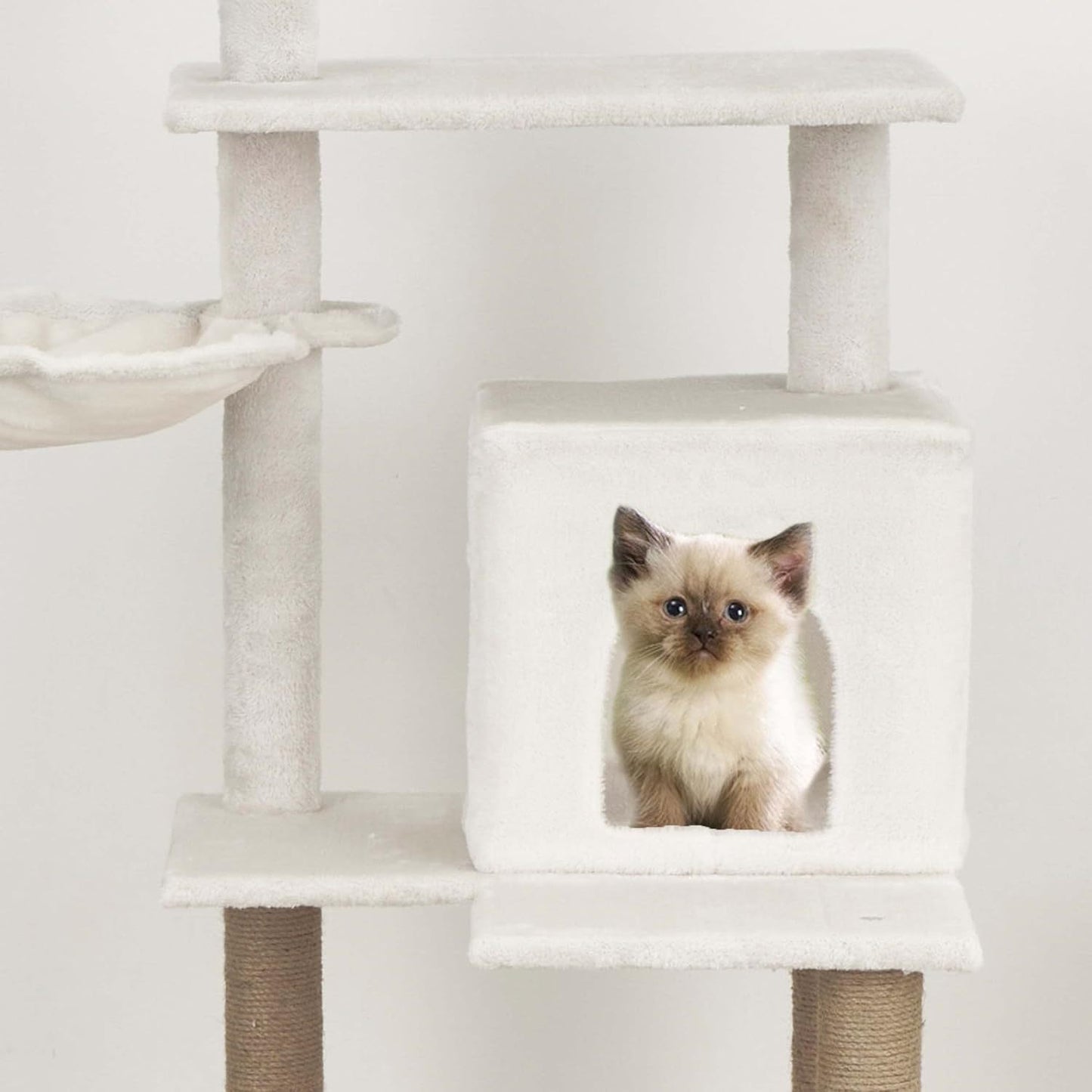 Baroni arbre à gratter pour chat en couleur marron | crème | gris 75X22X49 pouces (ou 75X55X49 pouces), arbre à gratter pour chaton, 4 niveaux avec hamac à balle et lit rectangulaire, jouet interactif pour chats et chatons pour une utilisation en intérieu