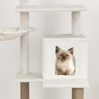 Baroni arbre à gratter pour chat en couleur marron | crème | gris 75X22X49 pouces (ou 75X55X49 pouces), arbre à gratter pour chaton, 4 niveaux avec hamac à balle et lit rectangulaire, jouet interactif pour chats et chatons pour une utilisation en intérieu