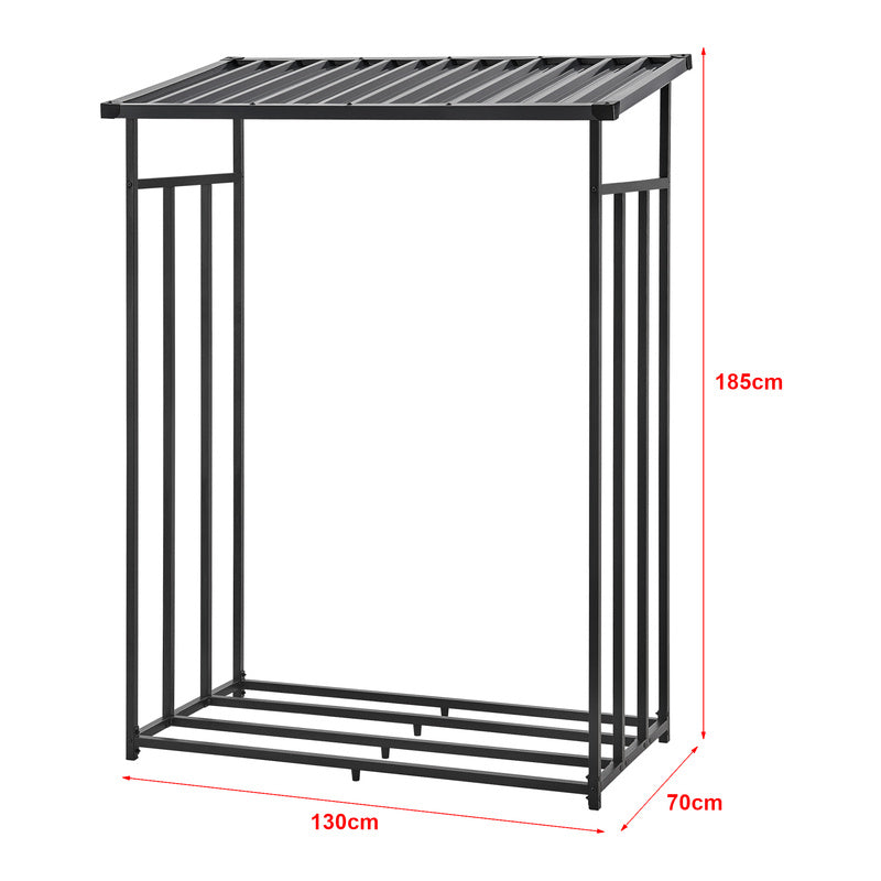 Porte-Bois de Chauffage Extérieur Yakutat avec Couverture, Support en Métal pour Bois de Chauffage, Étagère à Bûches et Aide à Empiler – Noir