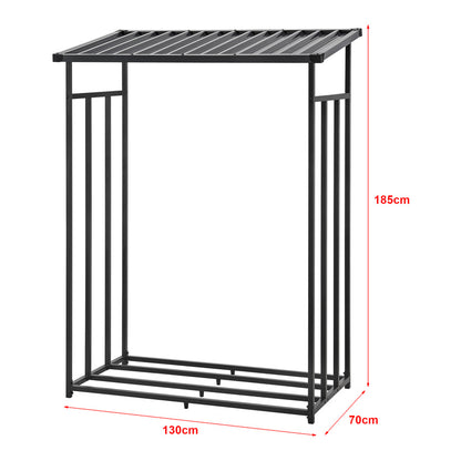 Porte-Bois de Chauffage Extérieur Yakutat avec Couverture, Support en Métal pour Bois de Chauffage, Étagère à Bûches et Aide à Empiler – Noir