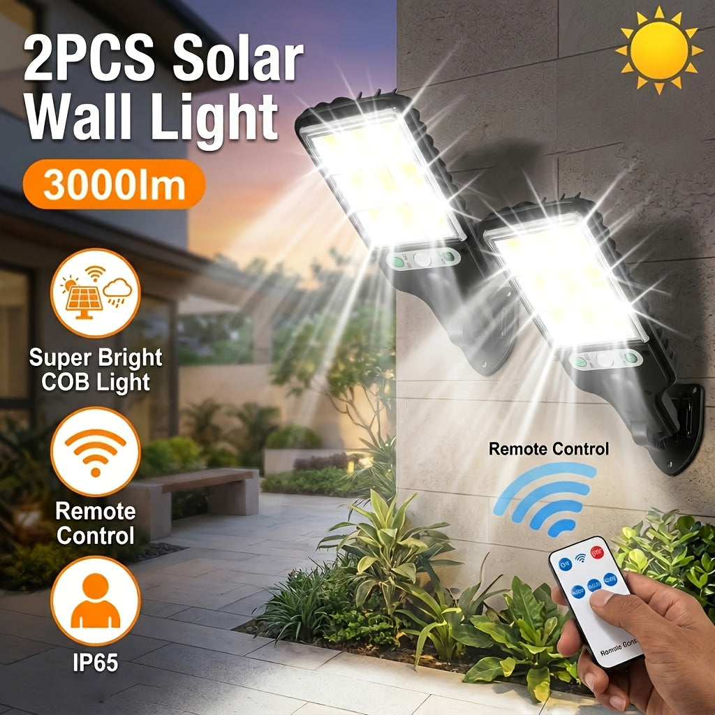 Lampadaires solaires 8/4/2 pièces, lumière solaire d'extérieur avec télécommande, 108 LED IP65, 3 modes d'éclairage, projecteur solaire à détecteur de mouvement PIR, applique de sécurité pour l'extérieur, cour, stade, aire de jeux, jardin, terrasse, décor