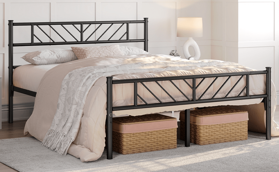 Costoffs Cadre de lit en metal simple Lit en Métal pour Adultes Grande Espace en Lattes Moderne