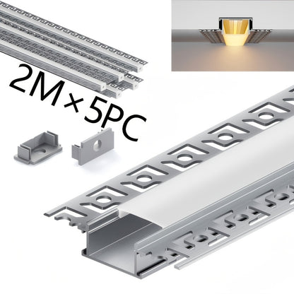 Profilé en aluminium 200CM, support de fixation pour bande LED, système de clips de montage pour barre lumineuse LED, lampe de placard (sans bande lumineuse), profilé de diffusion LED, profilé en aluminium LED style gypse