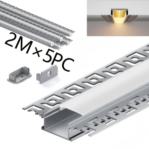 Profilé en aluminium 200CM, support de fixation pour bande LED, système de clips de montage pour barre lumineuse LED, lampe de placard (sans bande lumineuse), profilé de diffusion LED, profilé en aluminium LED style gypse