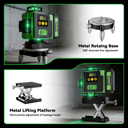 1 Ensemble Niveau Laser 16 Lignes 360 Nivellement Automatique, Outil de Niveau Laser à Ligne Croisée Verte 4X360° pour la Construction et la Suspension de Tableaux, Niveau Laser 4D avec 2 Batteries Rechargeables